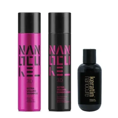 Keratin Nanocure 3D Extra Volume Set Treatment 150ml & Shampoo 500ml & Conditioner 500ml