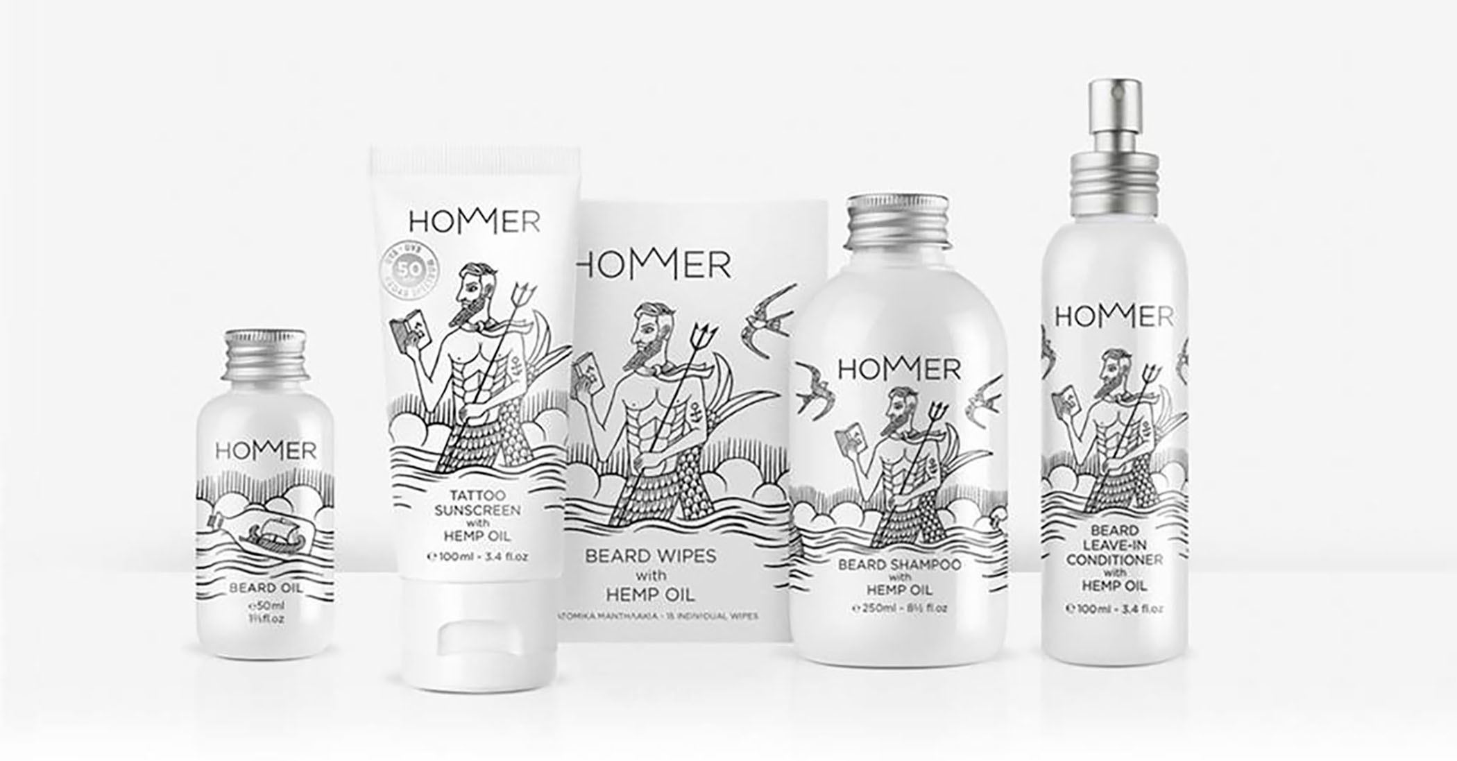 a group of white bottles with black and white designs