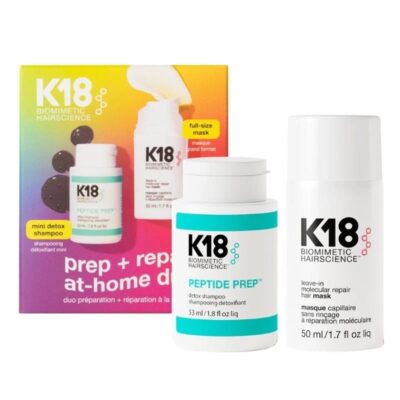 K18 Prep Repair at Home Duo Set (Peptide Prep Detox Shampoo 53ml, Leave-in Molecular Repair Hair Mask 50ml)